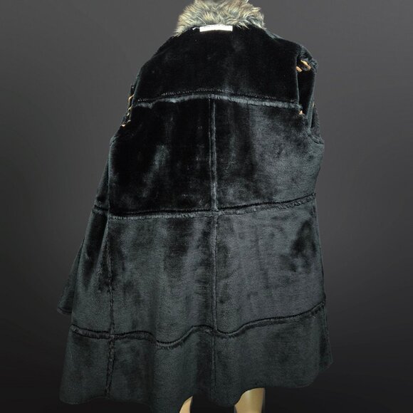 Y2K Penny Lane Coat Size L Jones New York Black Faux Suede Faux Fur Trim Boho - Picture 10 of 11